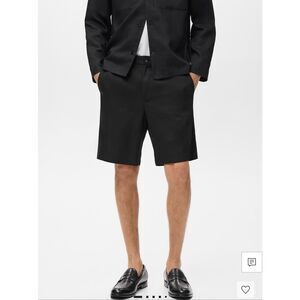 Mango MNG $99 Tencel Linen Bermuda Shorts Black Flat Front Casual Mens 34 NEW